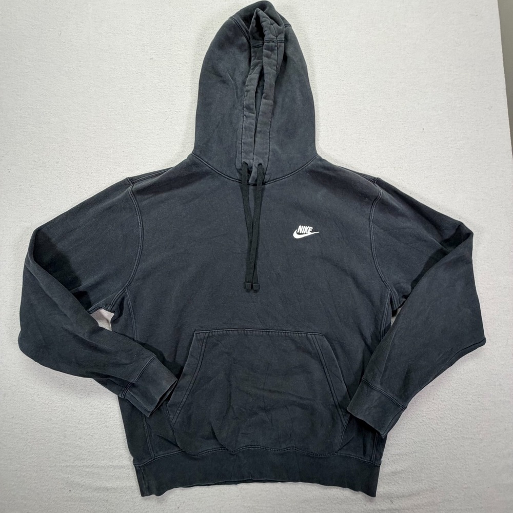 Nike Hoodie Mens Small Good Black Swoosh Logo Fleece Pullover Pocket